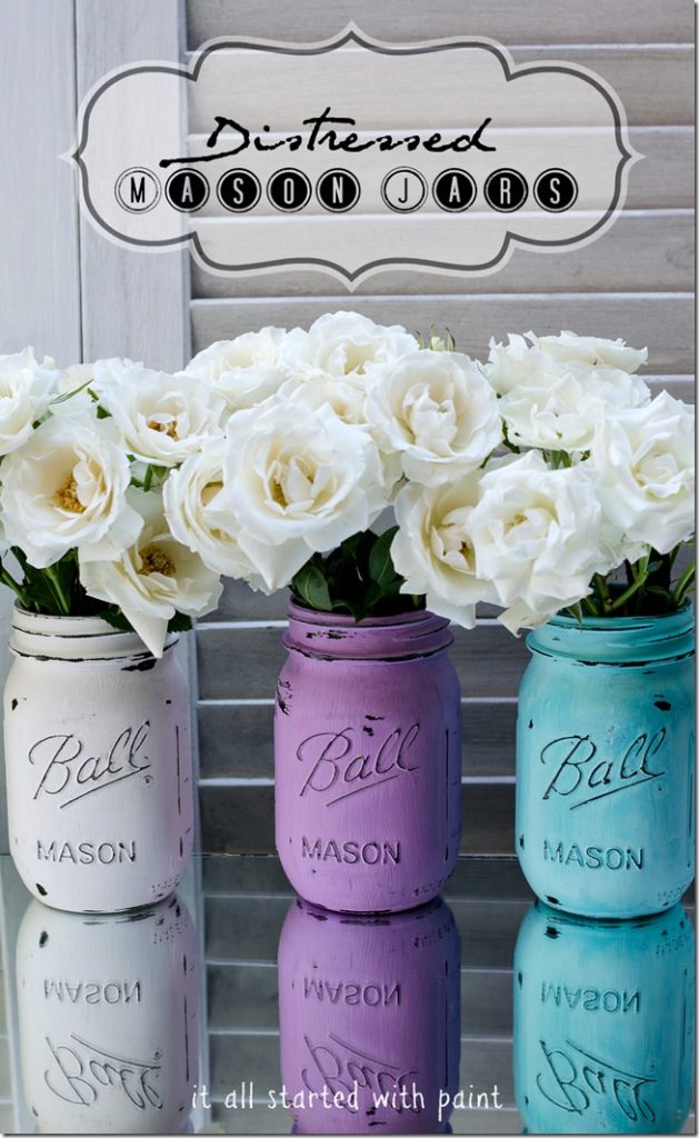 Distressed Painted Mason Jars Swanky Wedding