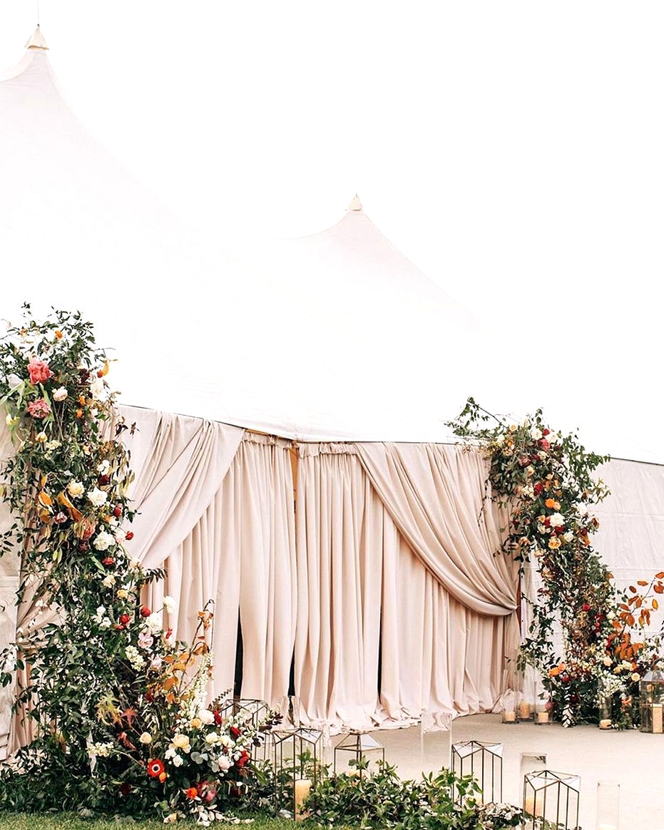 sailcloth tent with blush drapery
