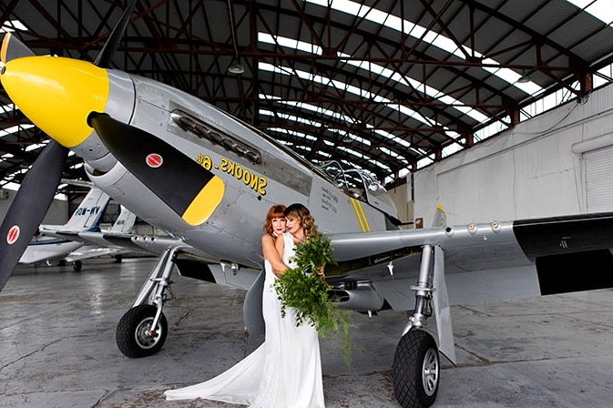 Matte Black and Greenery Wedding Inspiration in an Aircraft Hangar | Lyndal Carmichael Photography