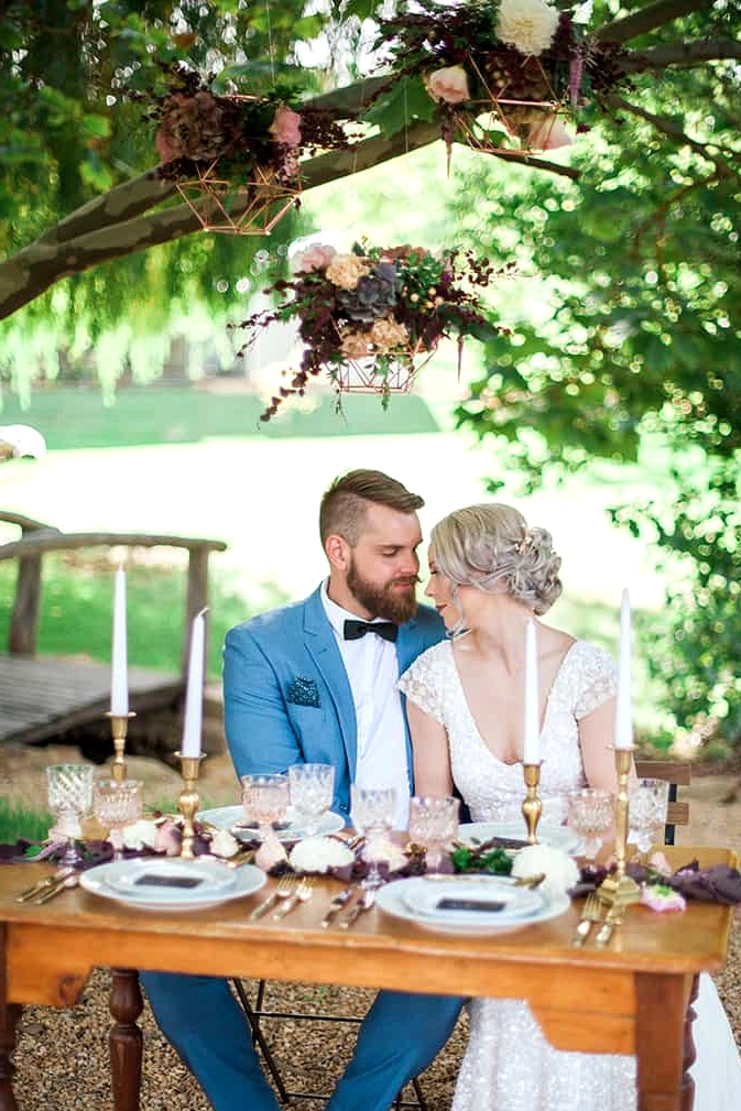 Geometric Wedding Inspiration in Burgundy and Gold | Blush & Mint Photography