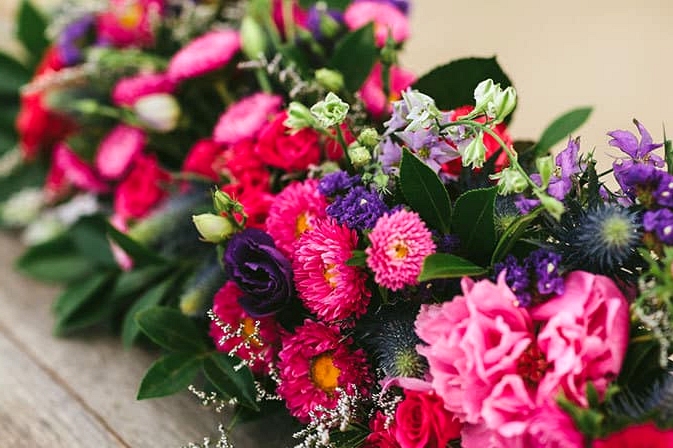 Bright flower table runner centrepiece
