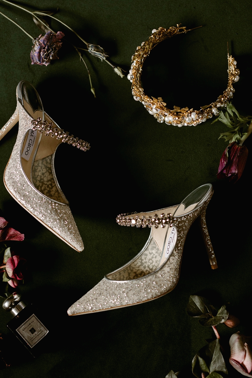Jimmy Choo Bridal shoes heels with pearl headband