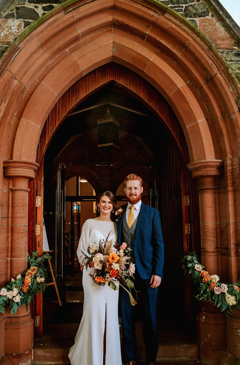 bride and groom church entrance