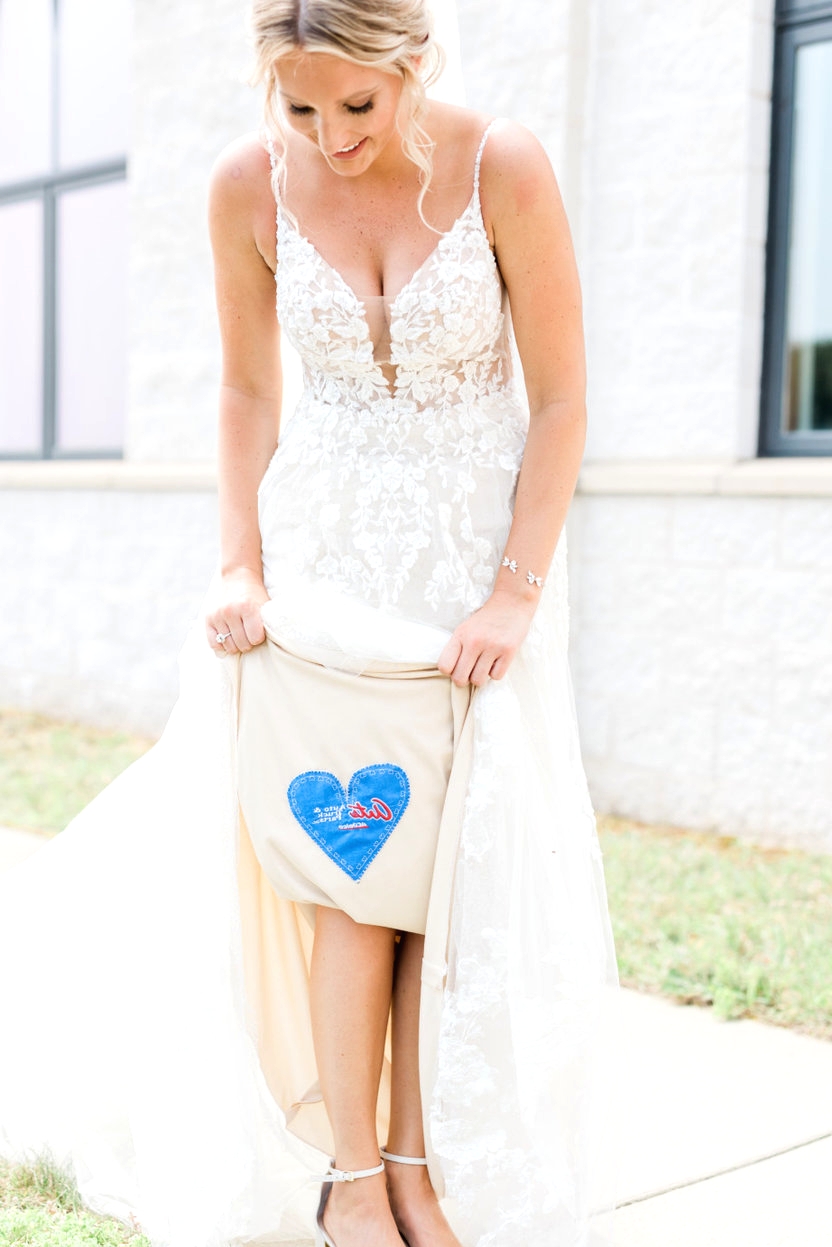 bride with something blue. A blue heart sewn to inside of dress