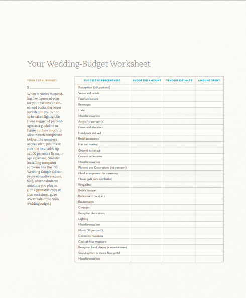 Wedding Budget Worksheet 1