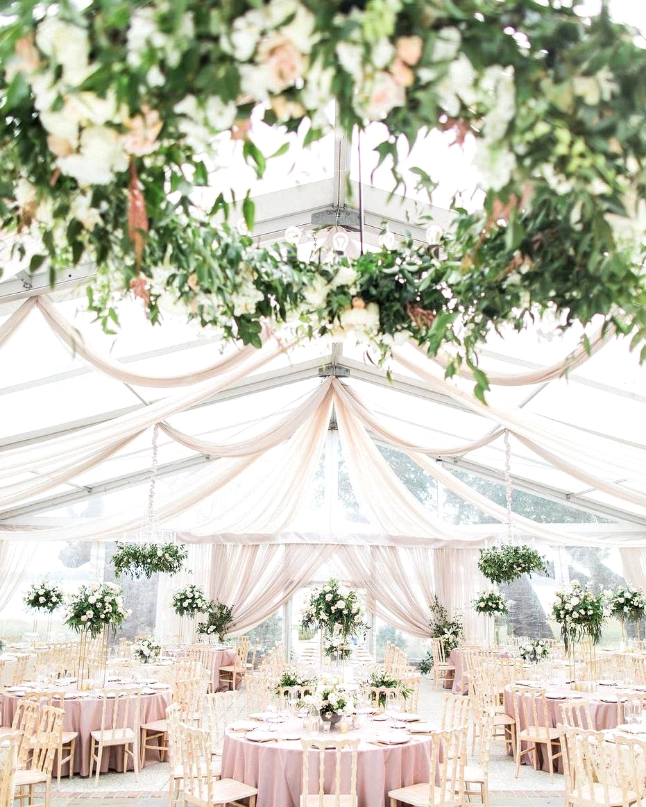 wedding reception with romantic draping