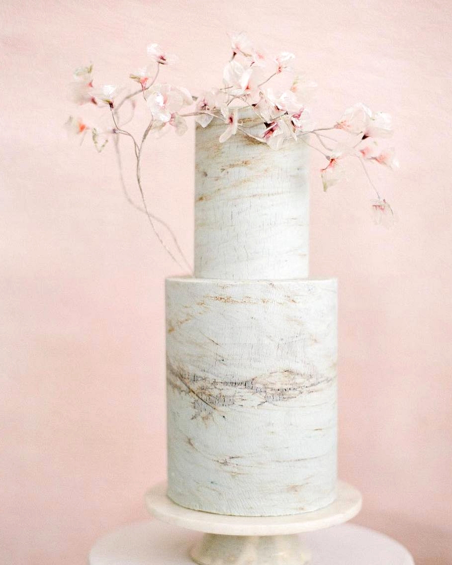 marbled wedding cake with Japanese sugar flower accent