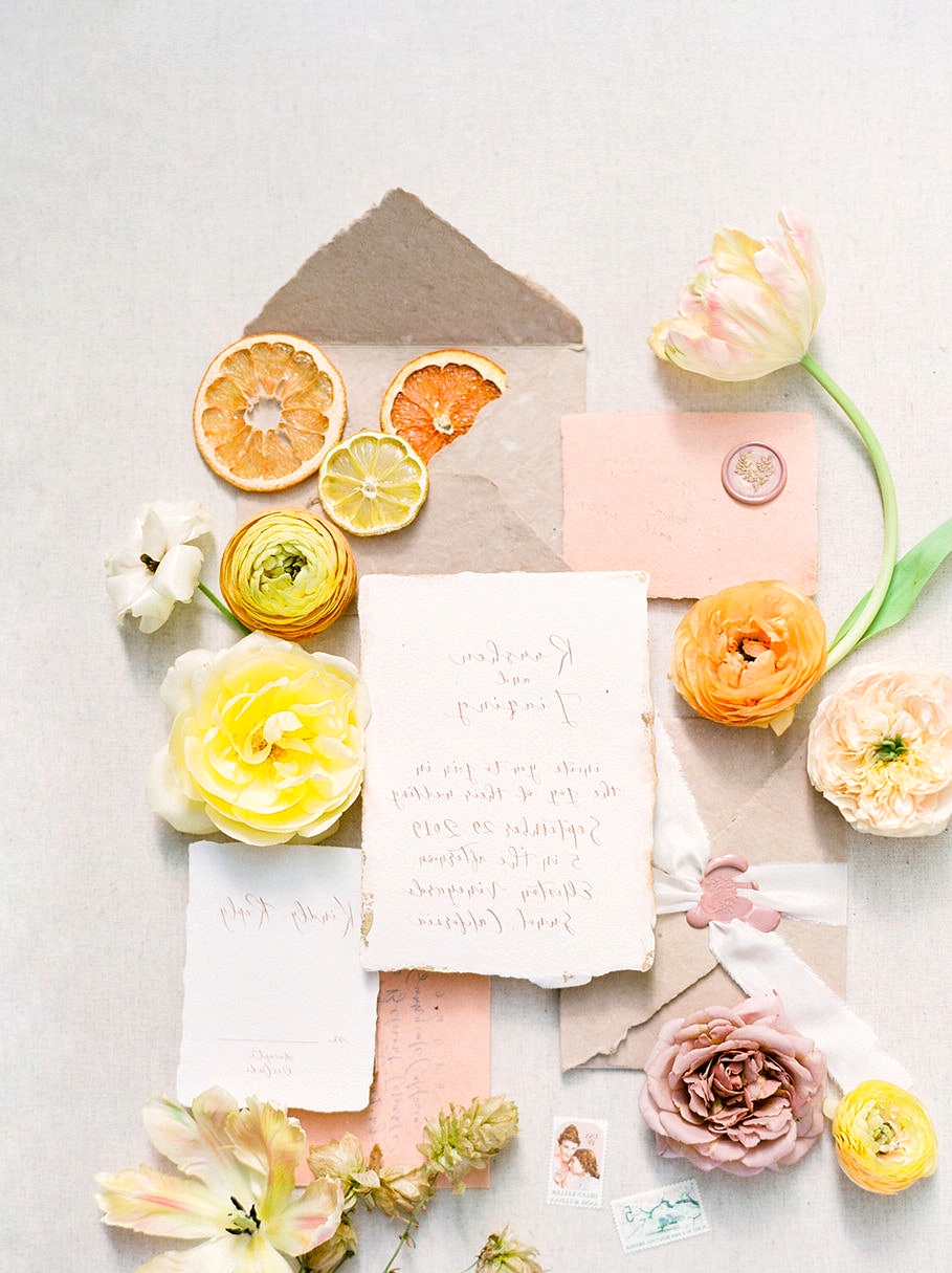 flatlay fruit wedding decor