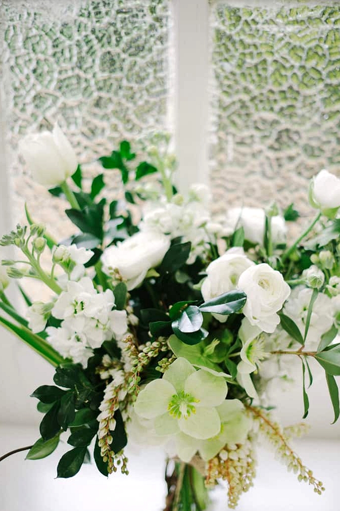 Natural boho wedding bouquet in white and green | Sophie Baker Photography