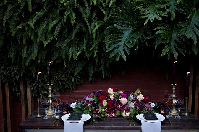 Jewel toned wedding reception decor | Lola Images