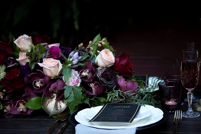 Jewel toned wedding reception decor | Lola Images