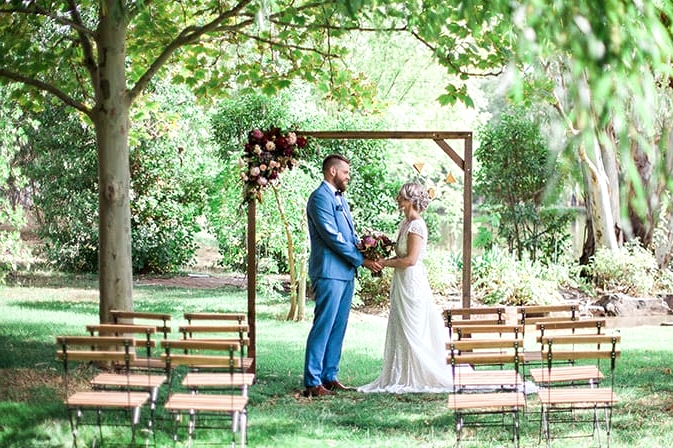 Geometric Wedding Inspiration in Burgundy and Gold | Blush & Mint Photography