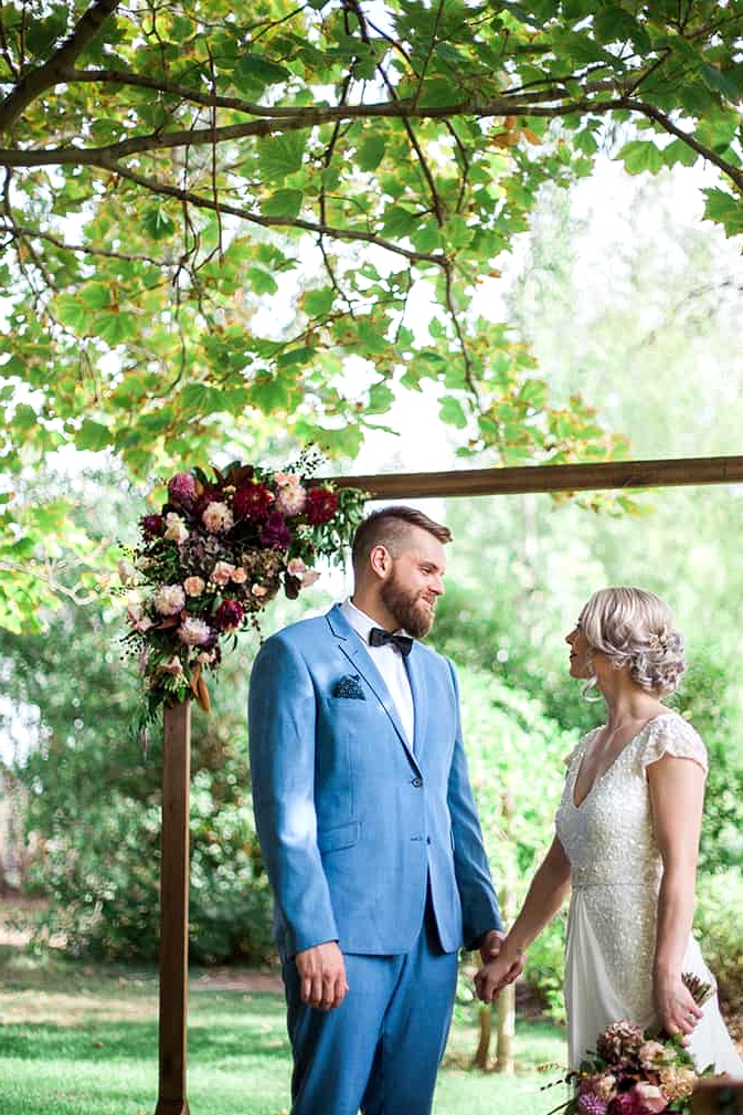 Geometric Wedding Inspiration in Burgundy and Gold | Blush & Mint Photography