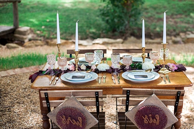 Geometric Wedding Inspiration in Burgundy and Gold | Blush & Mint Photography