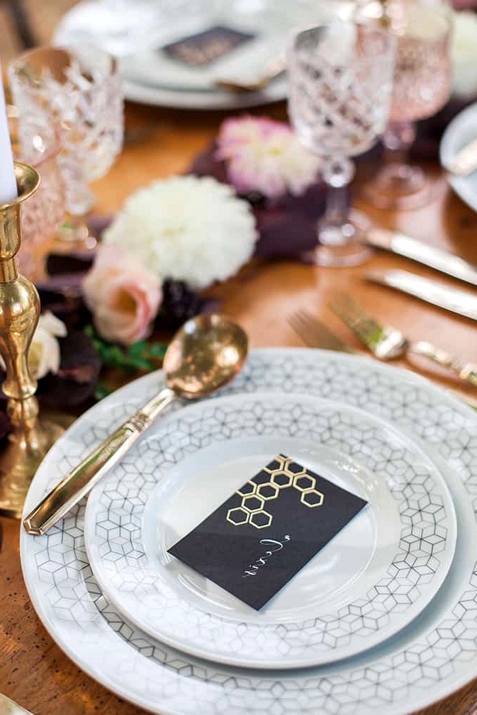 Geometric Wedding Inspiration in Burgundy and Gold | Blush & Mint Photography