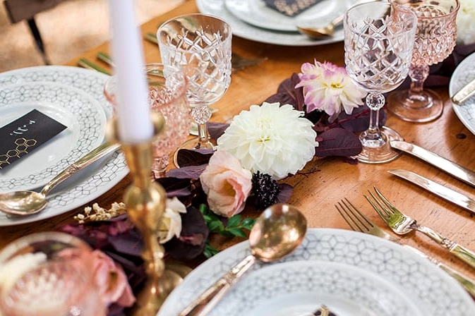 Geometric Wedding Inspiration in Burgundy and Gold | Blush & Mint Photography