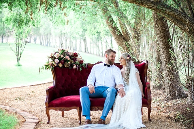 Geometric Wedding Inspiration in Burgundy and Gold | Blush & Mint Photography
