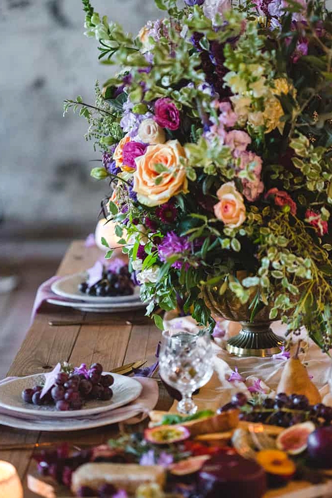 Tuscan-Plum-Wedding-Inspiration-Reception-Table-Centrepiece