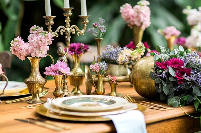 Vintage floral wedding reception table