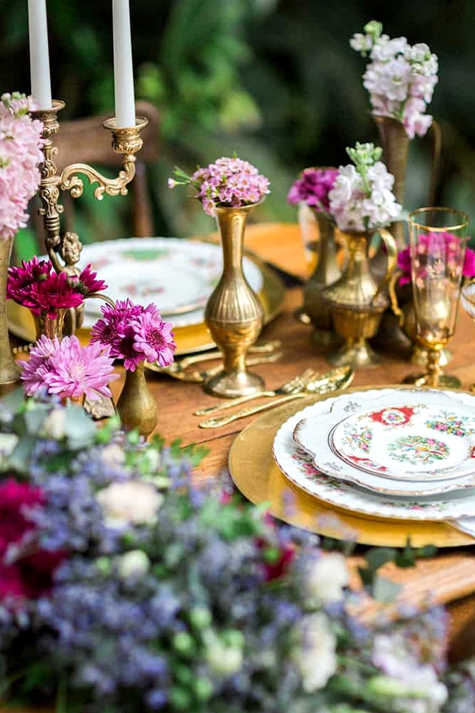 Vintage floral wedding reception decor