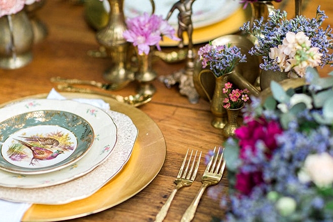 Vintage floral wedding place setting