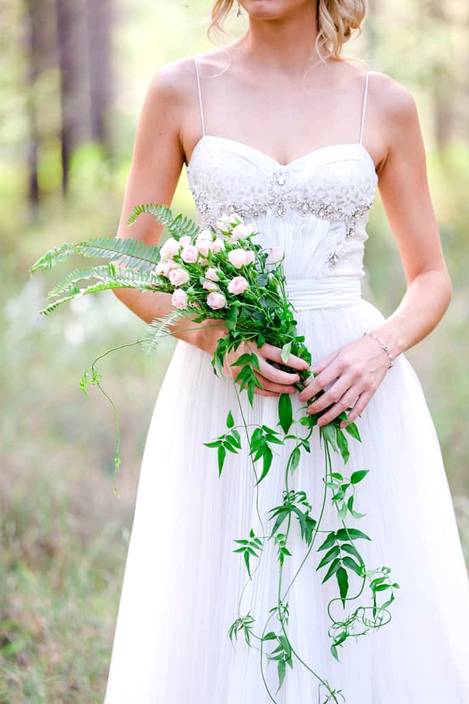 Cascading rose and fern bouquet