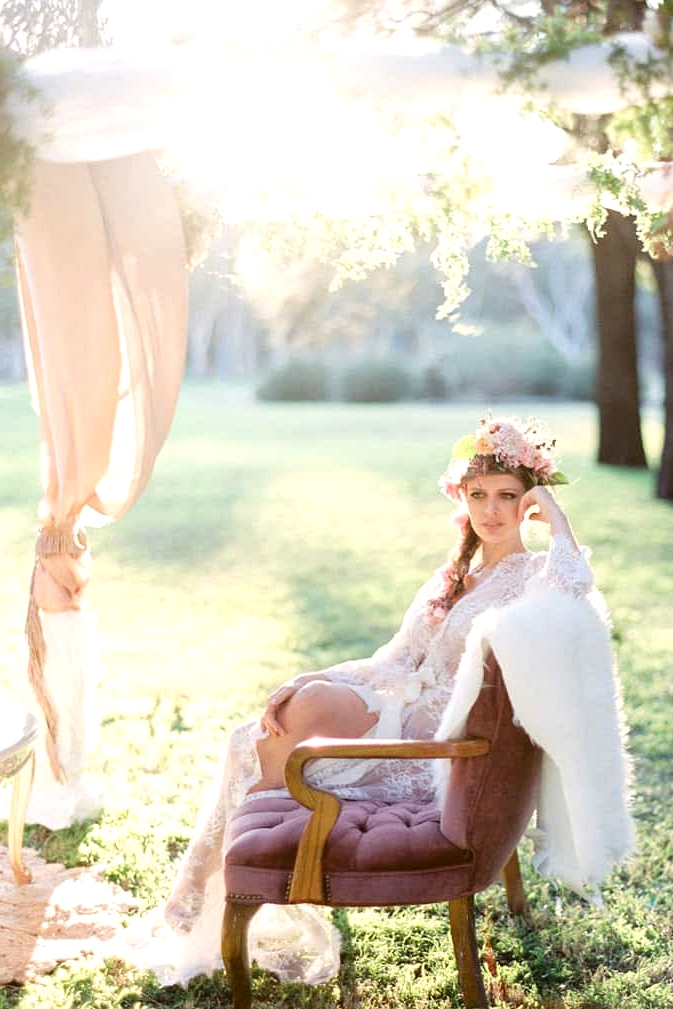 Bohemian bride in lace robe