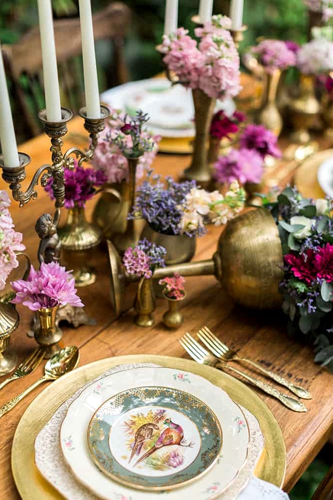 Vintage floral wedding reception table