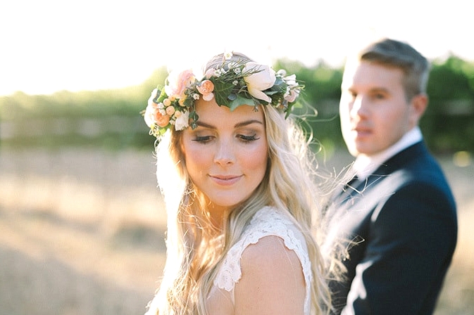 Relaxed-Vintage-Boho-Wedding-Inspiration-Bride-Flower-Crown-Groom