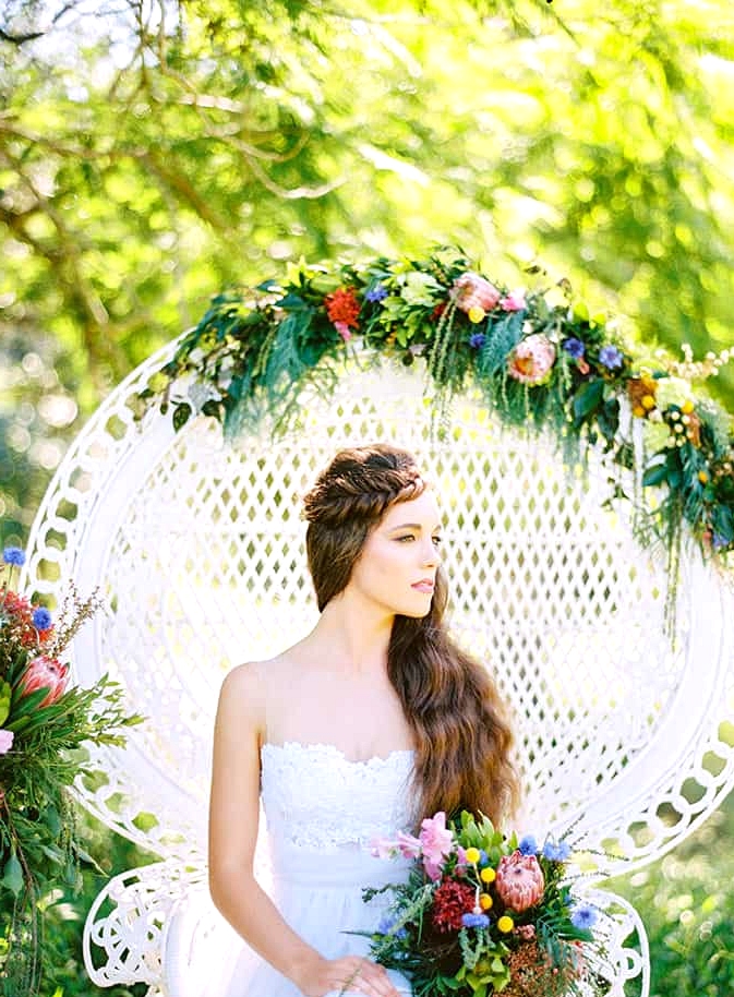 Natural-Bohemian-Wedding-Inspiration-Bright-Australian-Native-Flowers-Peacock-Chair-Dress-Braid-3