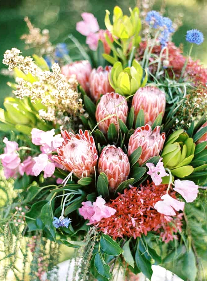 Natural-Bohemian-Wedding-Inspiration-Bright-Australian-Native-Flowers-Table-Arrangement-2