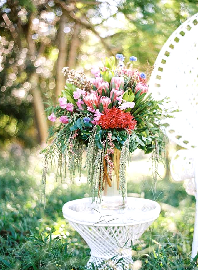 Natural-Bohemian-Wedding-Inspiration-Bright-Australian-Native-Flowers-Table-Arrangement