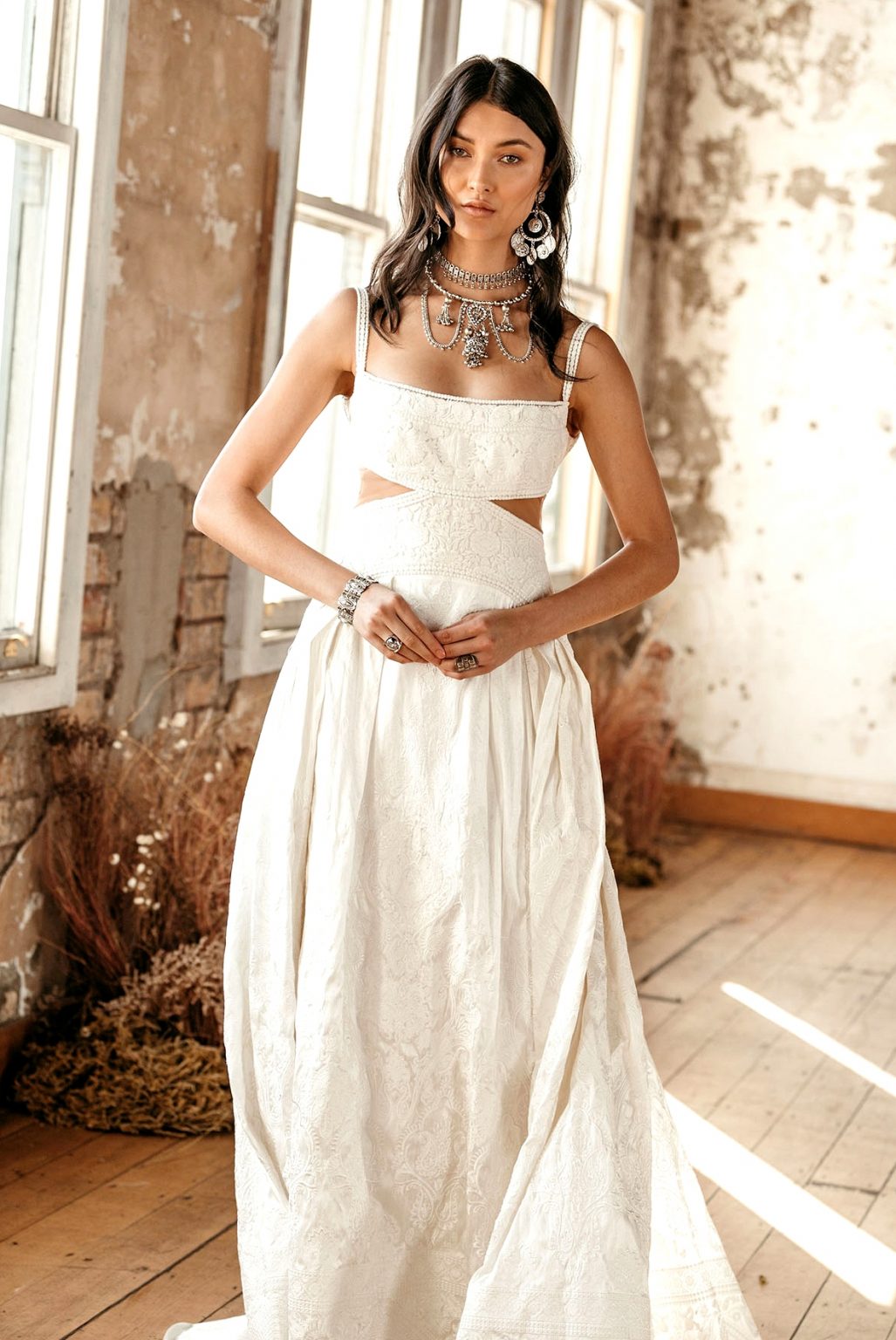 Golden Rhapsody Embroidered Top & Skirt Ensemble