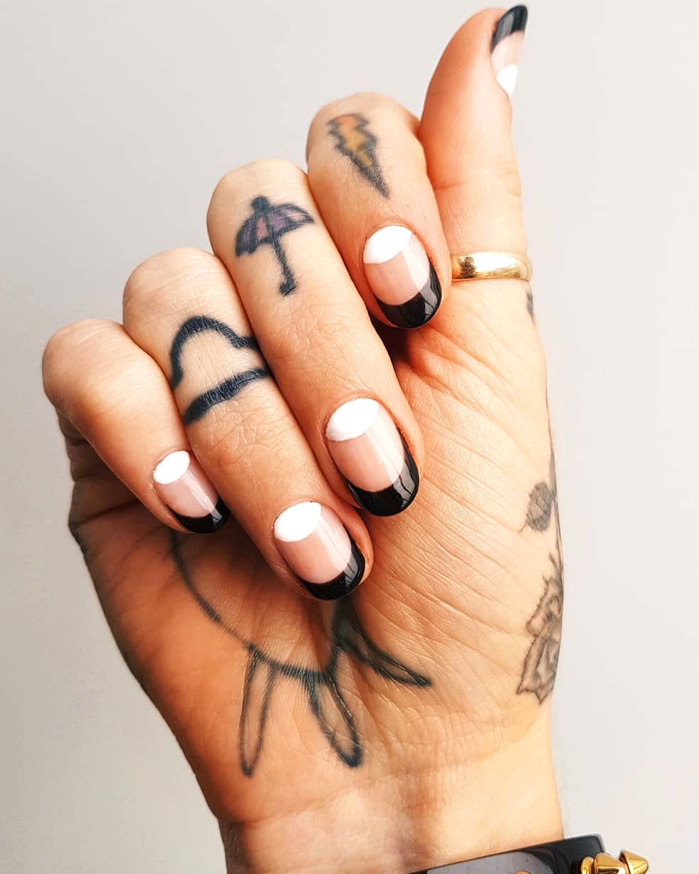 black and white mani