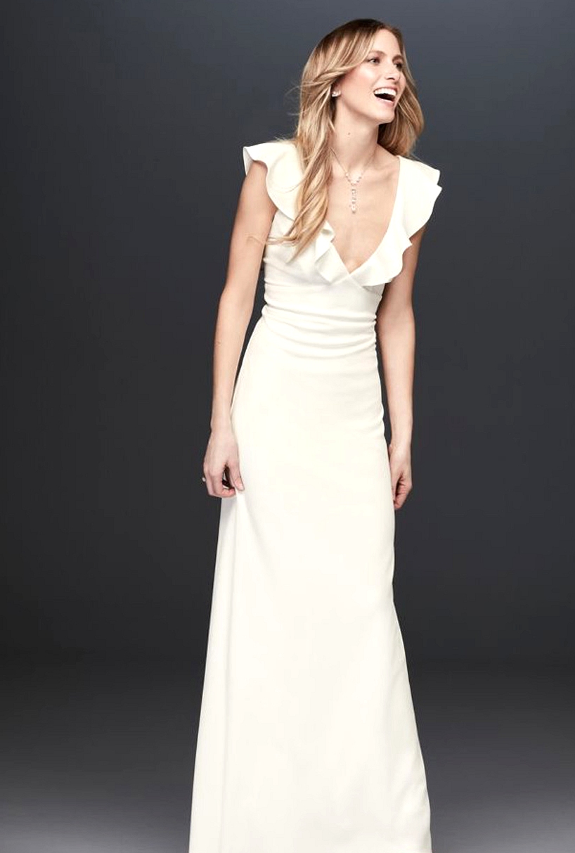 David's Bridal Ruffle Crepe Gown