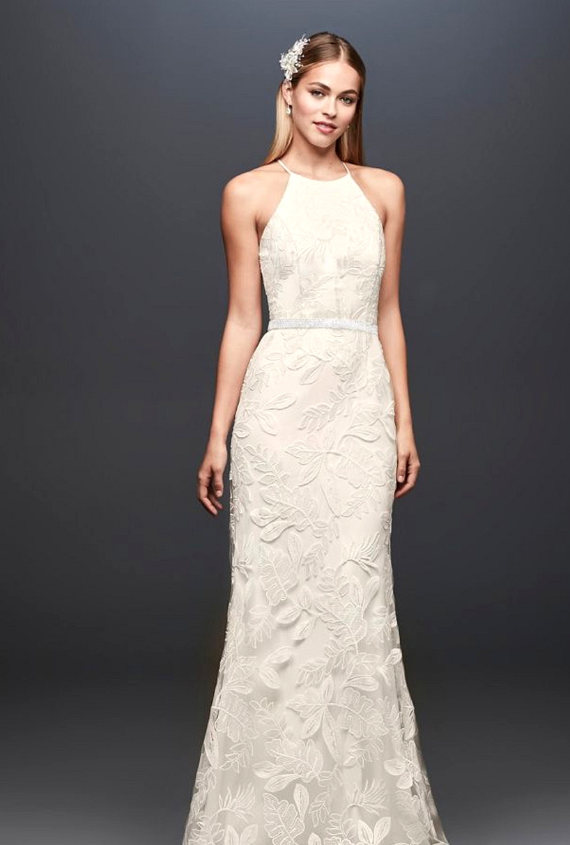 David's Bridal Sequin Leaf-Appliqued Gown