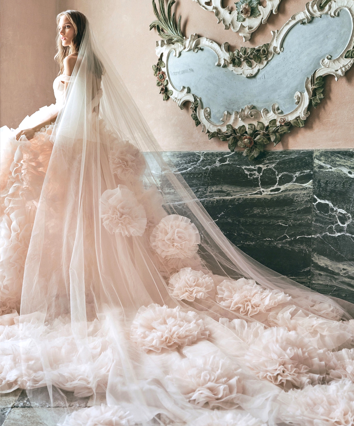 Monique Lhuillier Blush Wedding Gown