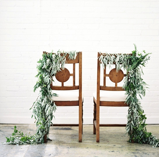 Simple Winter Wedding DIY Projects // Foliage Chair Garlands // 