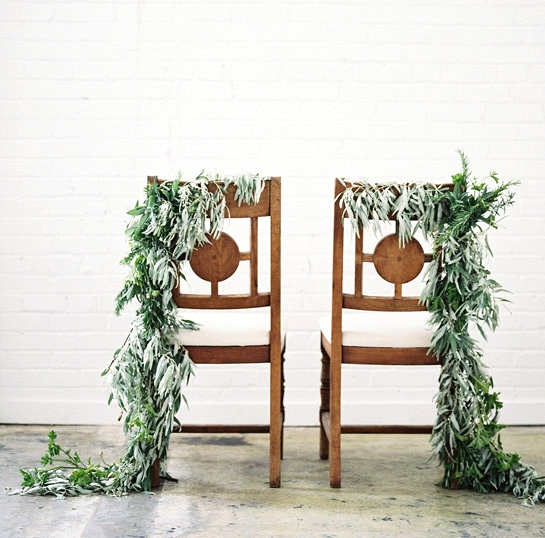 Simple Winter Wedding DIY Projects // Foliage Chair Garlands //