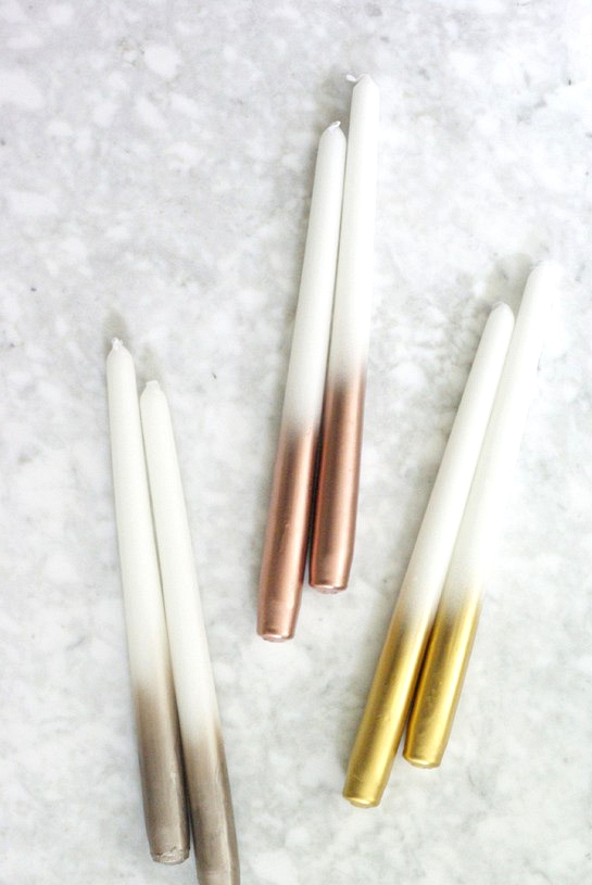 Simple Winter Wedding DIY Projects // PMetallic Dipped Taper Candles // 