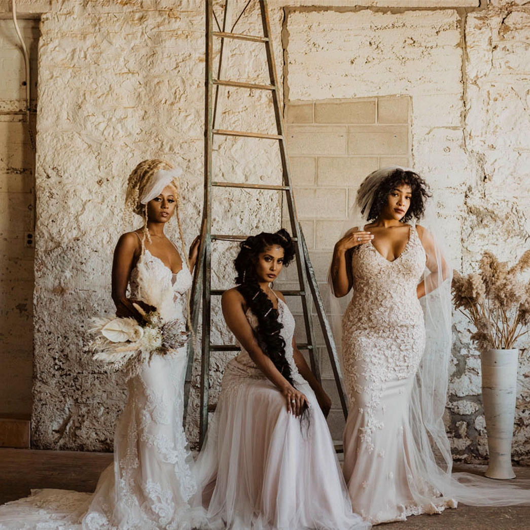 Three Boho-Vintage Brides Showing Off Gorgeous Black Wedding Hairstyles