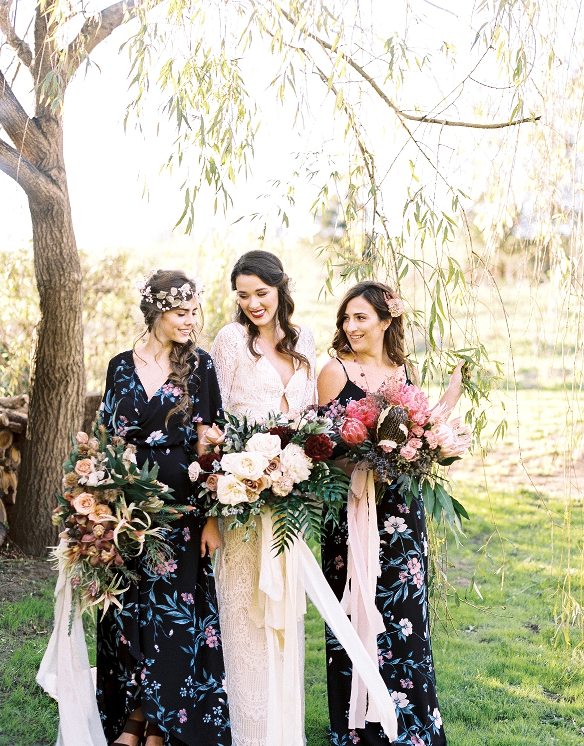 Show Me Your Mumu x Green Wedding Shoes bridesmaids dresses with a Daughers of Simone gown