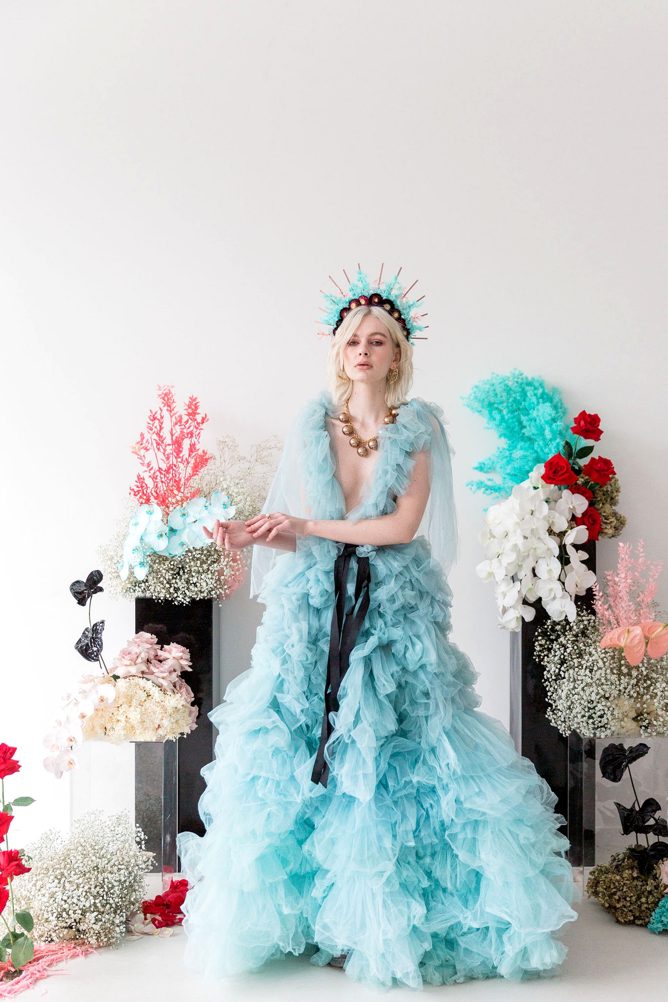 Blue Ruffle Gown Wedding Inspiration