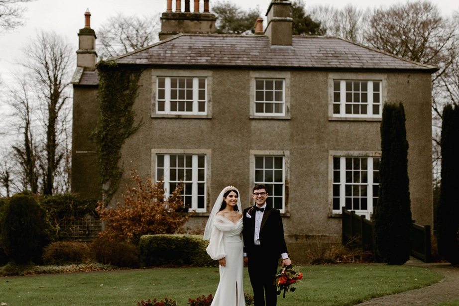 Bride and groom couple outside The Old Rectory Killyman